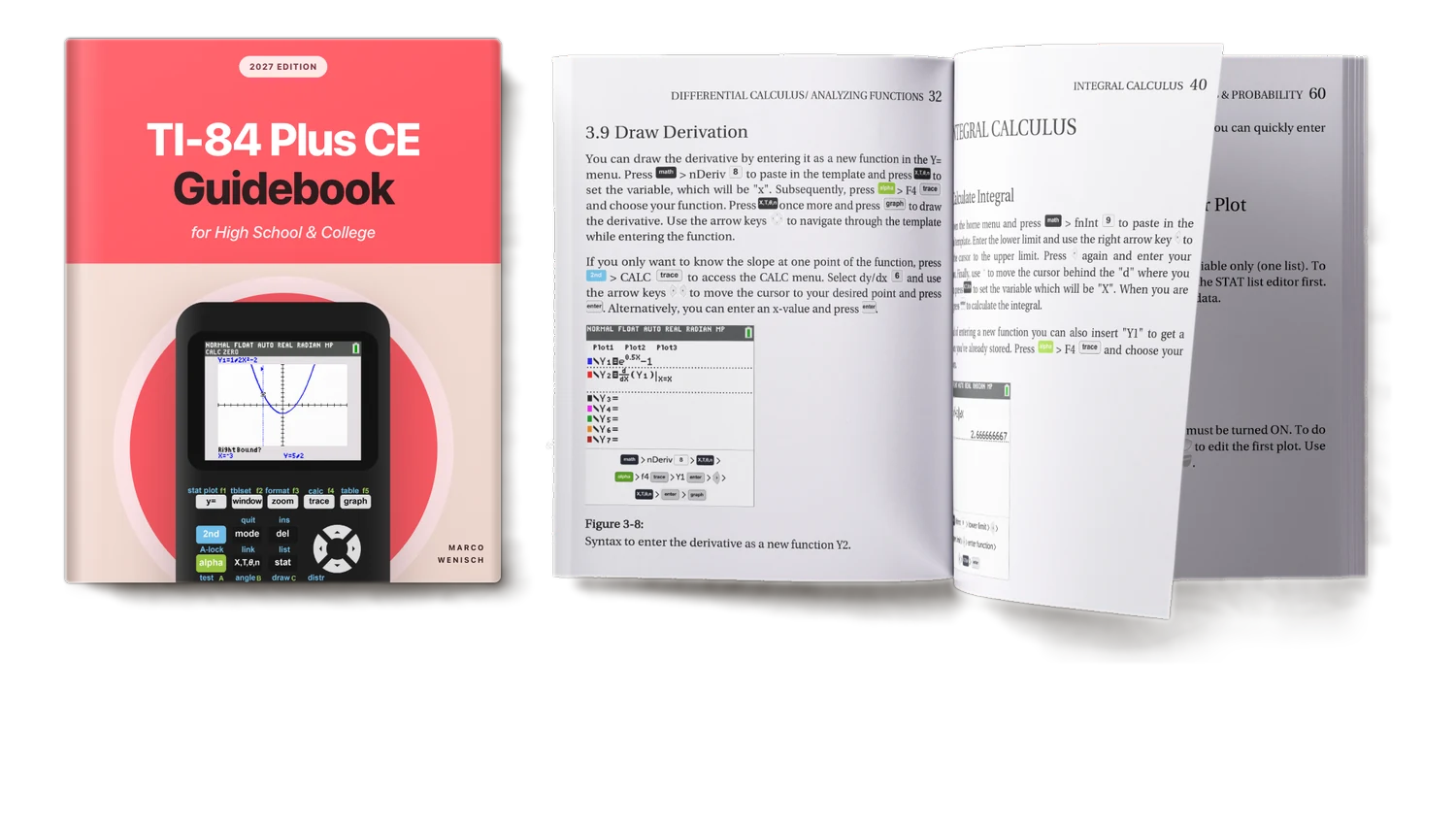 TI-84 Plus CE Guidebook, 2027 Edition — paperback with sample pages